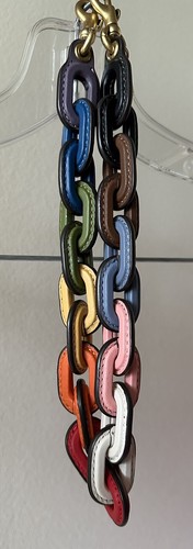 NWT COACH RAINBOW MULTI COLORED LEATHER SHORT CHAIN LINK STRAP CA220 - Picture 17 of 23