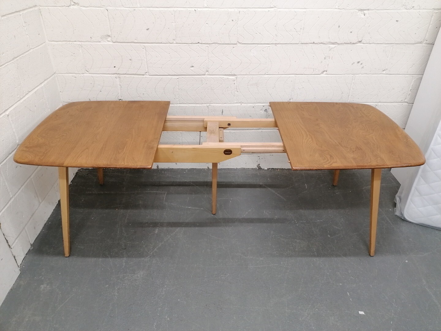 ERCOL Large Extending Dining Table 1960's, Beech & Elmwood w/ Chairs