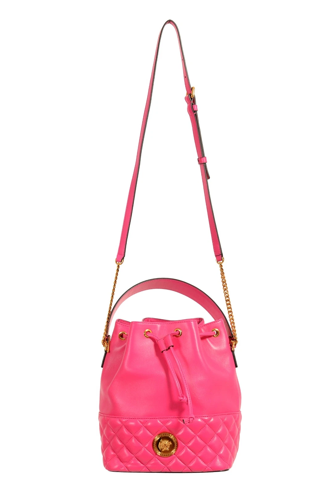 Versace — Versace Women's Fuxia 100% Leather Quilted Bucket Handbag Shoulder Bag