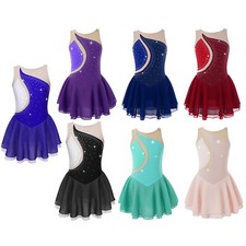 Girls Leotard Rhinestone Dresses Round Neckline Dress Soft Costume Ballerina