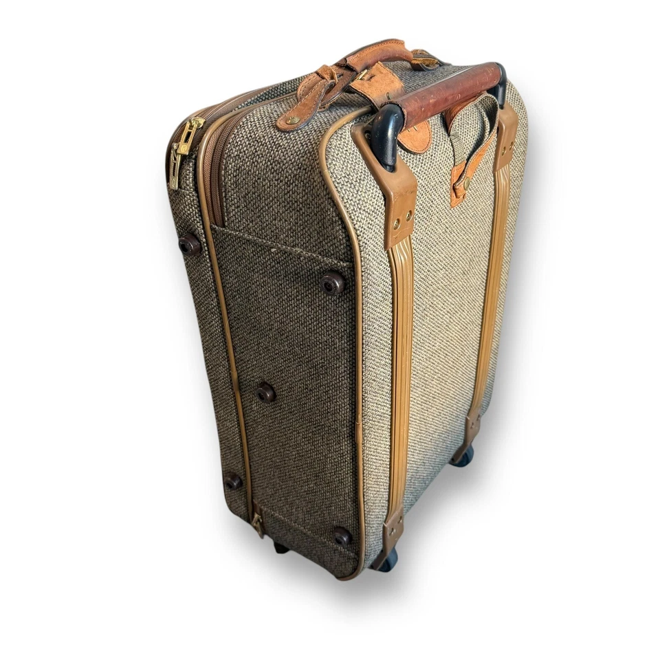 Vintage Hartmann Tweed Leather Luggage Rolling Suitcase Wheeled Carry On Bag 22” - Image 3 of 4