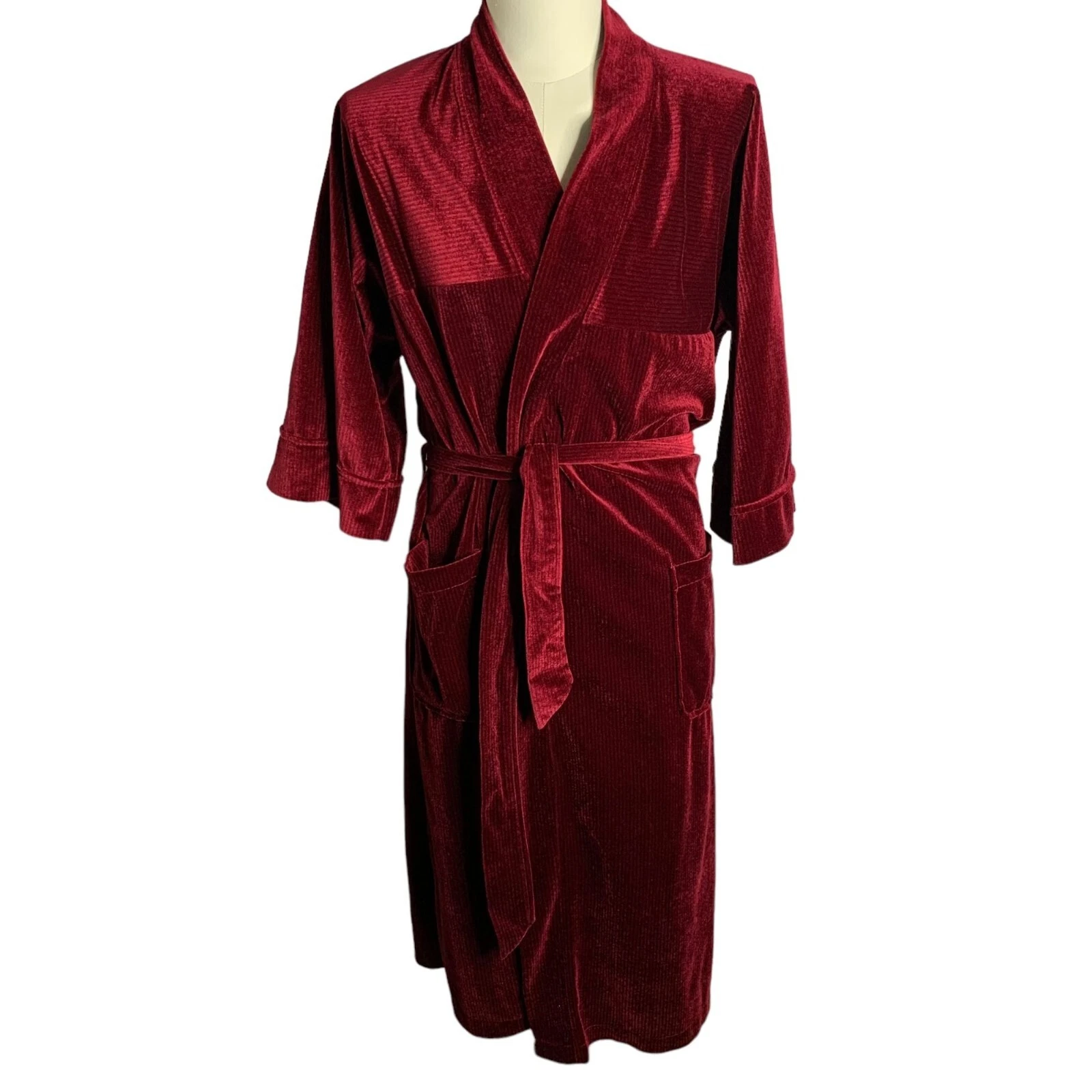 Robe velours velours vintage Christian Dior taille unique poches à rayures rouges ceinture cravate