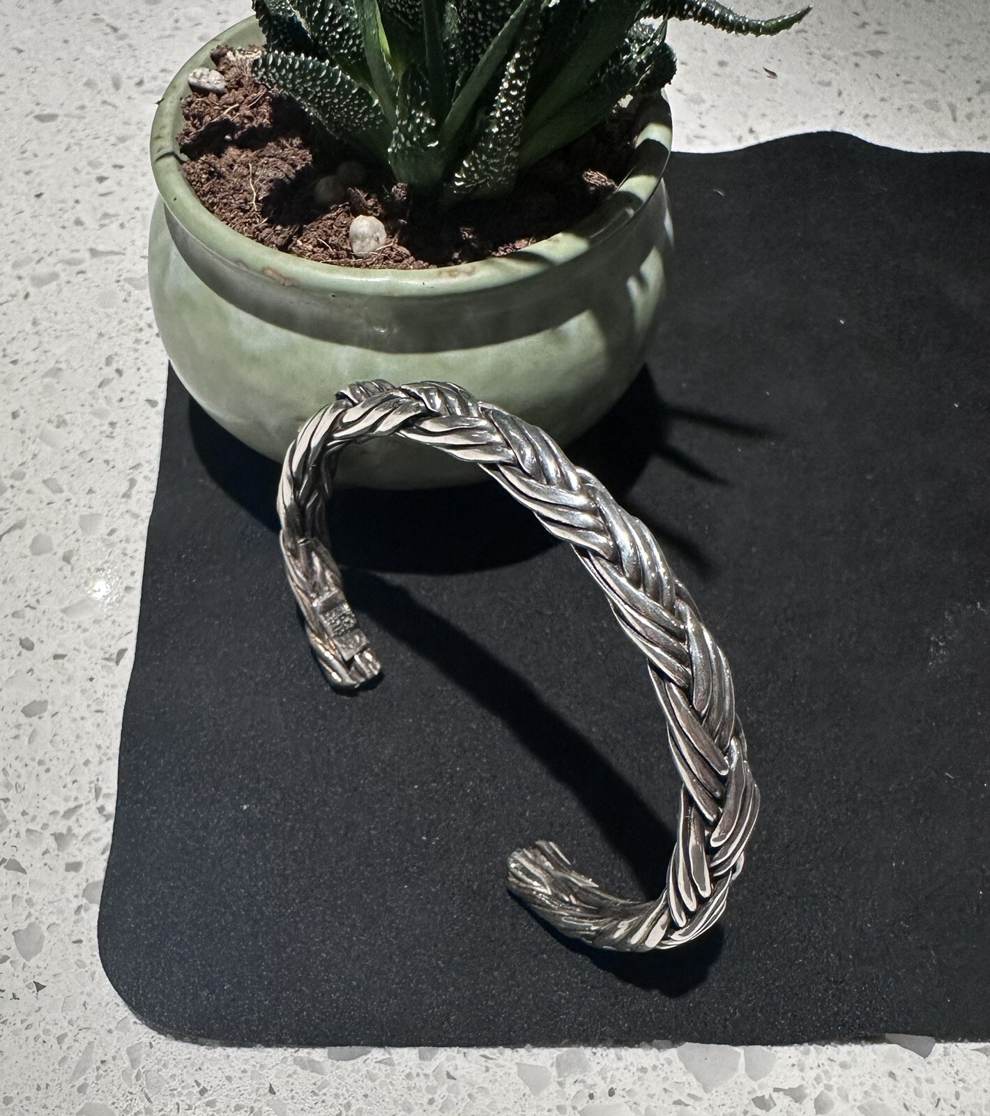 Real Solid 925 Sterling Silver Braided Cuff - Vin… - image 1