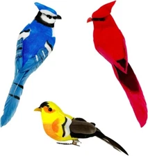 2 or 3 Pcs Clip On Artificial Birds Realistic Red Cardinal Blue Jay Bird