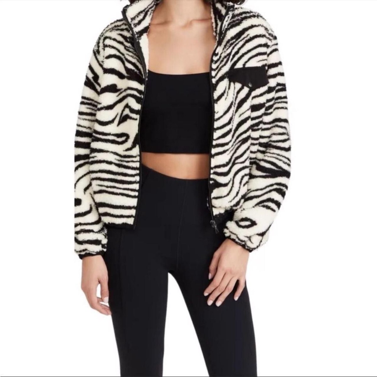 Revolve Plush Apparel Teddy Jacket Womens Small White/Black Sherpa - Main Image