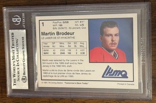 Martin Brodeur 1991-92 7th Inning Sketch Auto Autographed Rookie Card RC Beckett - Picture 2 of 2