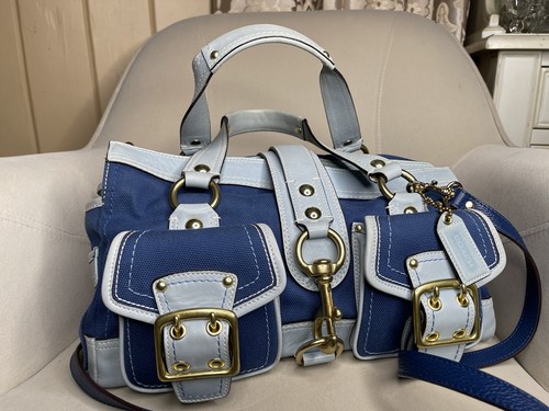 COACH 65th Anniversary LEGACY Blue LEATHER & Canvas SATCHEL BAG Beautiful!