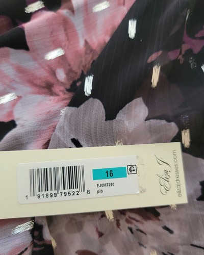 Eliza J Kleid Damen 16 schwarz Blumen dunkel romantisch Fee Chiffon Midi Maxi Wickeloptik - Bild 6 von 10