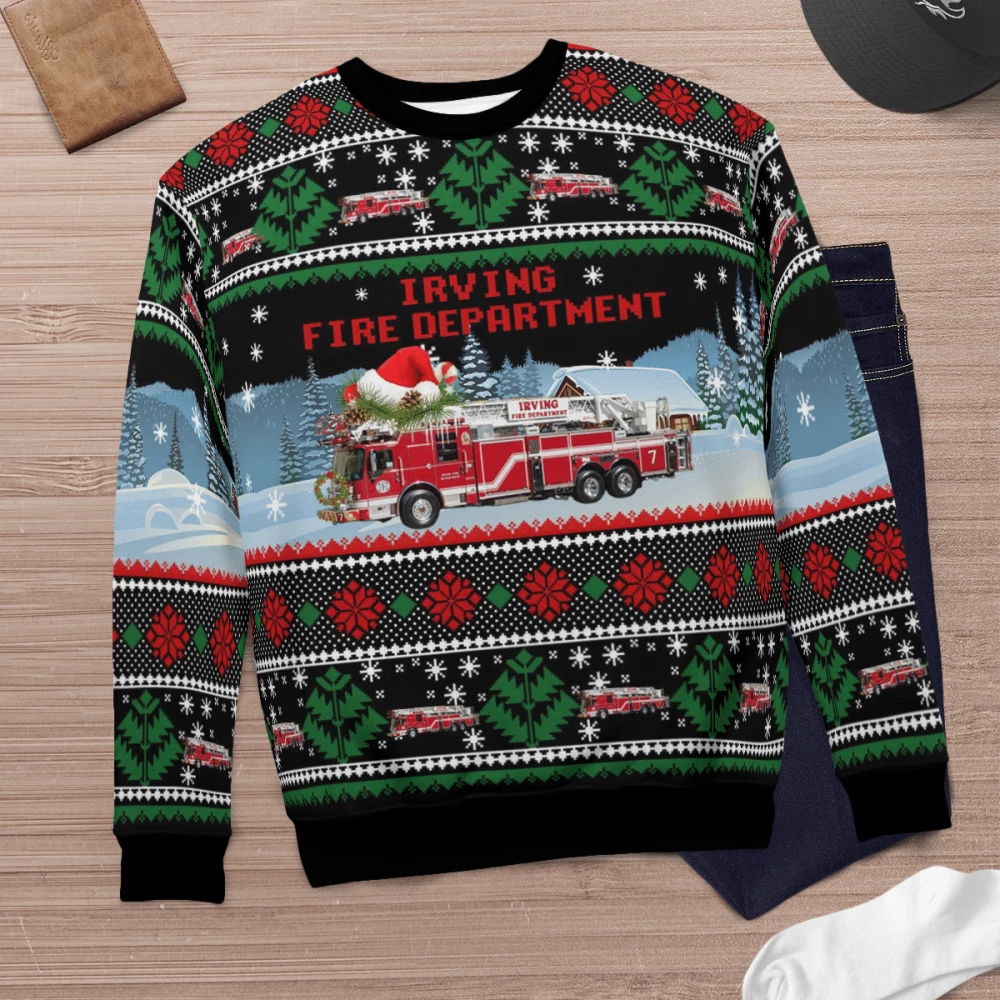 Texas Irving Fire Department Sweater Firefighter Ugly Christmas Sweater Gift