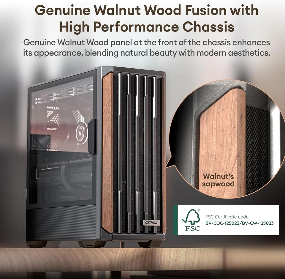 High-Performance Walnut Wood ATX Case with Magnetic Glass & Efficient Cooling - Image 4 of 4