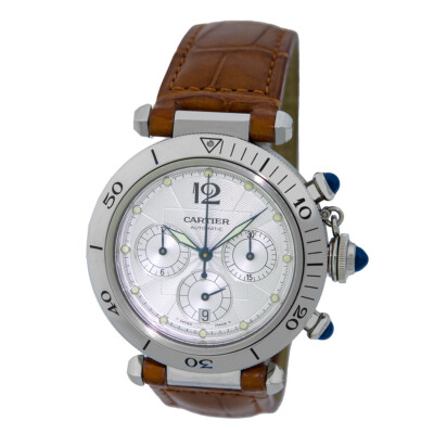 CARTIER Stainless Steel Pasha 38mm Automatic Chronograph Box Warranty MINT