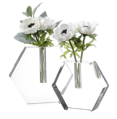 Tizo Design Crystal Glass Hexagon Flat Bud Vase Large