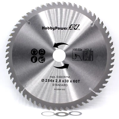 HOBBYPOWER24 Kreissägeblatt Sägeblatt Ø 254 x 30 mm / 60 Zähne für Scheppach Säge Kreissäge