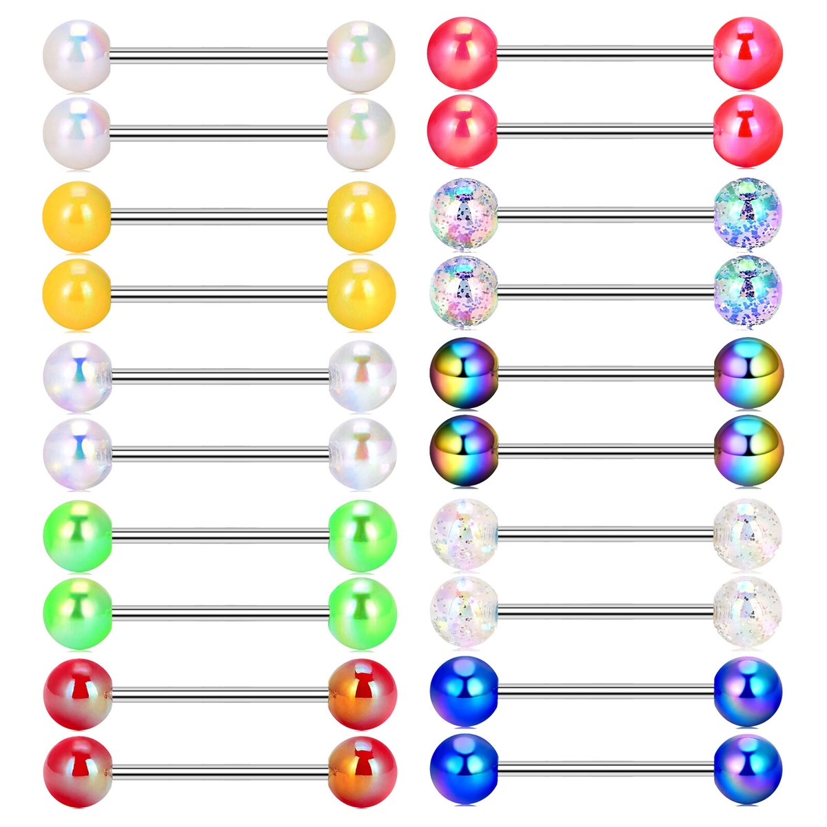 Rainbow Plated Surgical Steel White Gem Tongue Ring Straight Barbell Rainbow Plated Surgical Steel White Gem Tongue Ring Straight Barbell