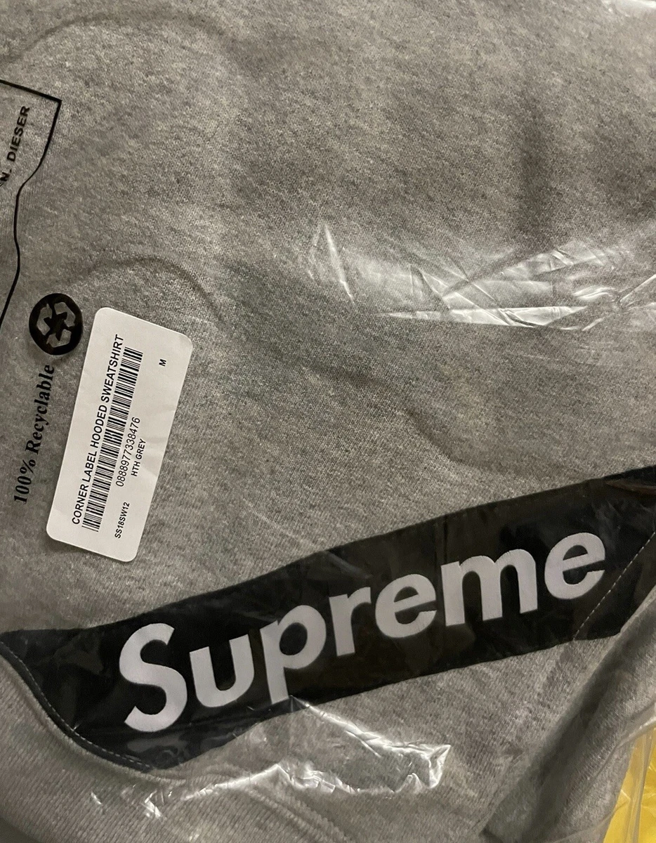 BRAND NEW Supreme SS18 Corner Label Hooded Sweatshirt Grey Box