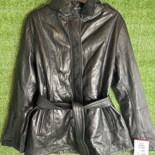 Women's Double Breasted Trench Coat With Adjustable Belt Black Size Xl Nwt