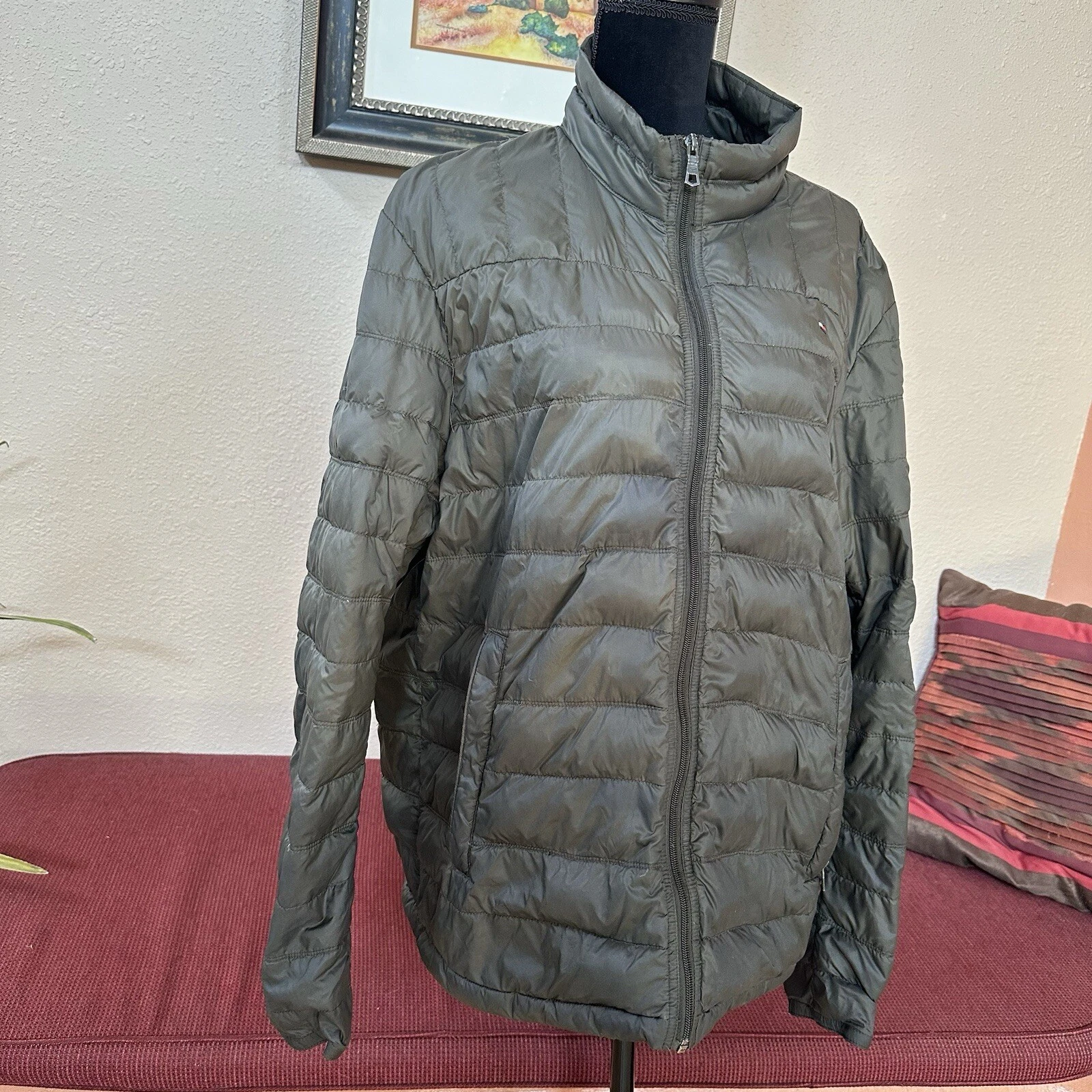 Tommy Hilfiger Packable Natural Down Puffer Jacket Men's XL Army Green Nice
