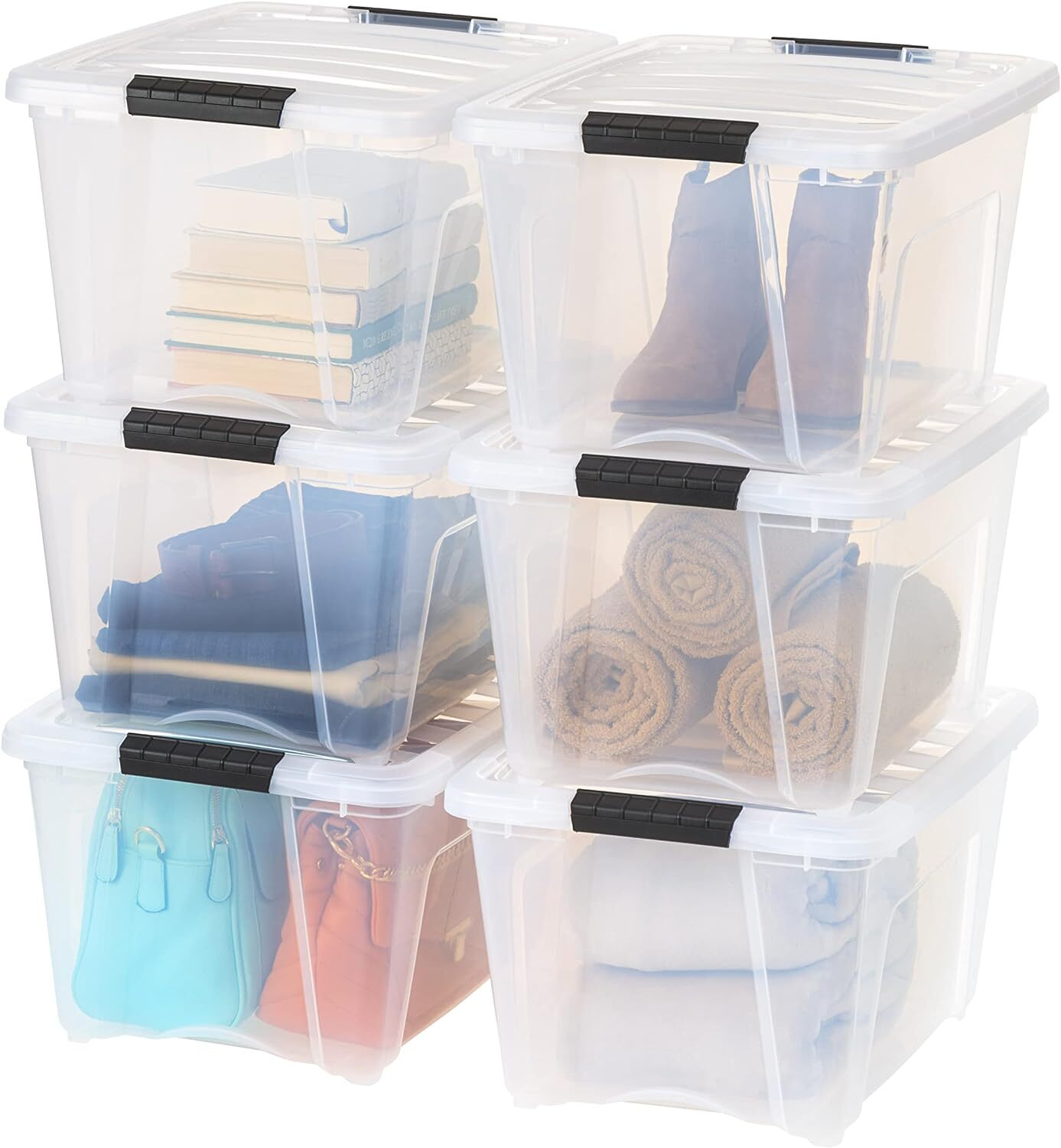 32 Qt Stackable BPA-Free Plastic Storage Bins with Lids, 6-Pack by IRIS USA