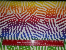 OMBRE PATRIOTIC RAINBOW AMERICAN FLAGS STARS  STRIPES fabric 100 COTTON BY1/2YD