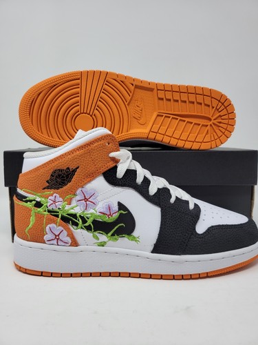 Nike Air Jordan 1 Mid SE White Black Starfish Orange Floral DQ8390-100 New | eBay