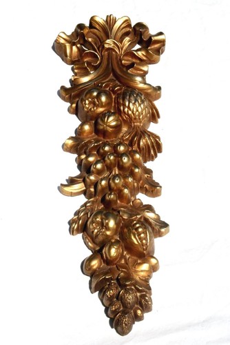 Grande placca da appendere a parete oro rilievo frutta frontone Hollywood Regency chic - Foto 3 di 6
