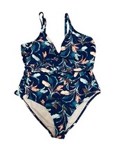 NEW Mynah Bathing Suit Swimsuit One Piece Lush Leaves Tummy Panel Tie Womens 24W