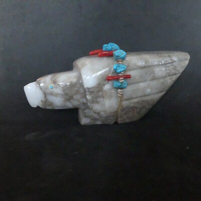 Zuni Marble Eagle Fetish Peter Gasper Jr *NEW Signed Primitive Gift Bundles 9799