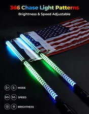 KEMIMOTO Pair 3FT Whip Lights W/COB LED Chips Flag Remote UTV ATV APP Control