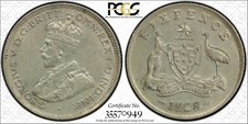 AUSTRALIA 1928 SIXPENCE  PCGS GRADED AU55 COIN .