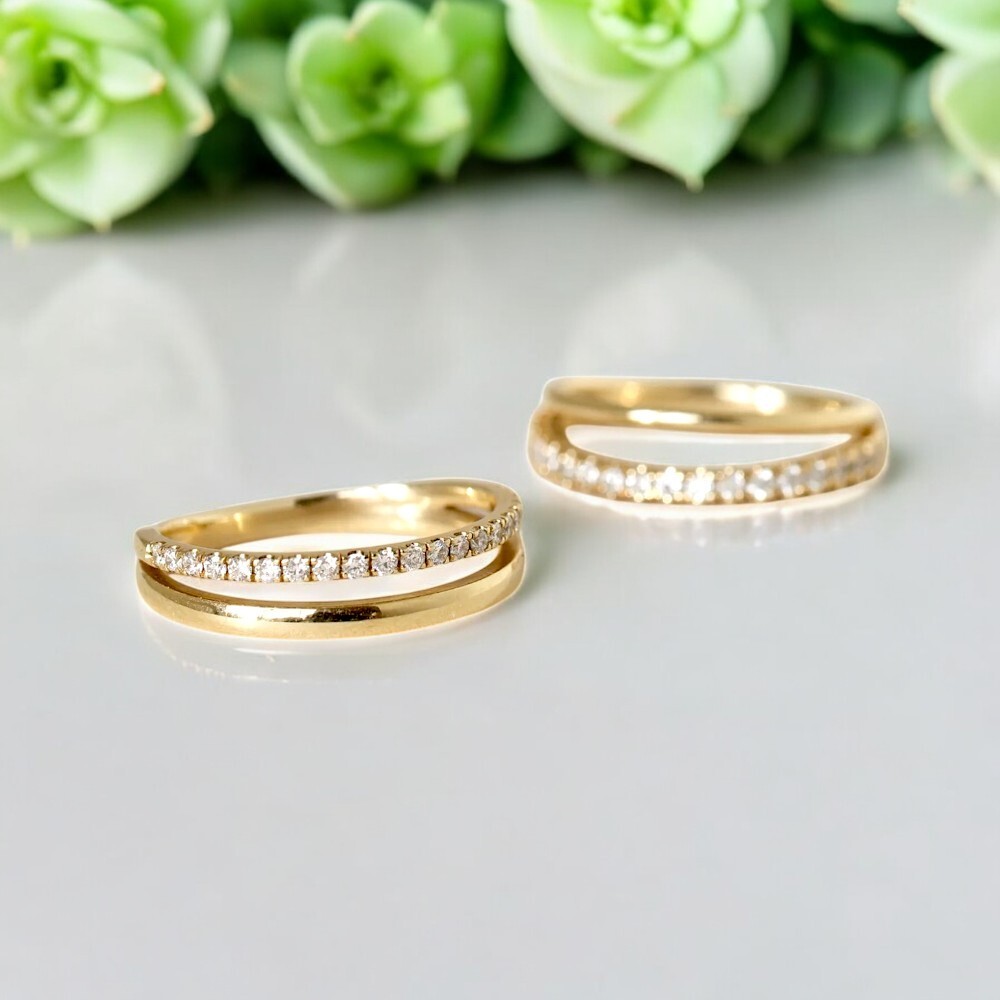 Wedding Band Set Round Cut 1 Carat Lab Grown Diamond 14k Yellow Gold E F VS-image