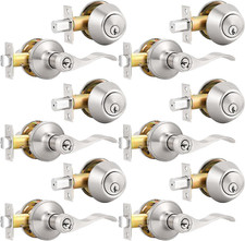 6 Pack Entry Lever Deadbolt Set, Keyed Alike, Nickel Door Hardware
