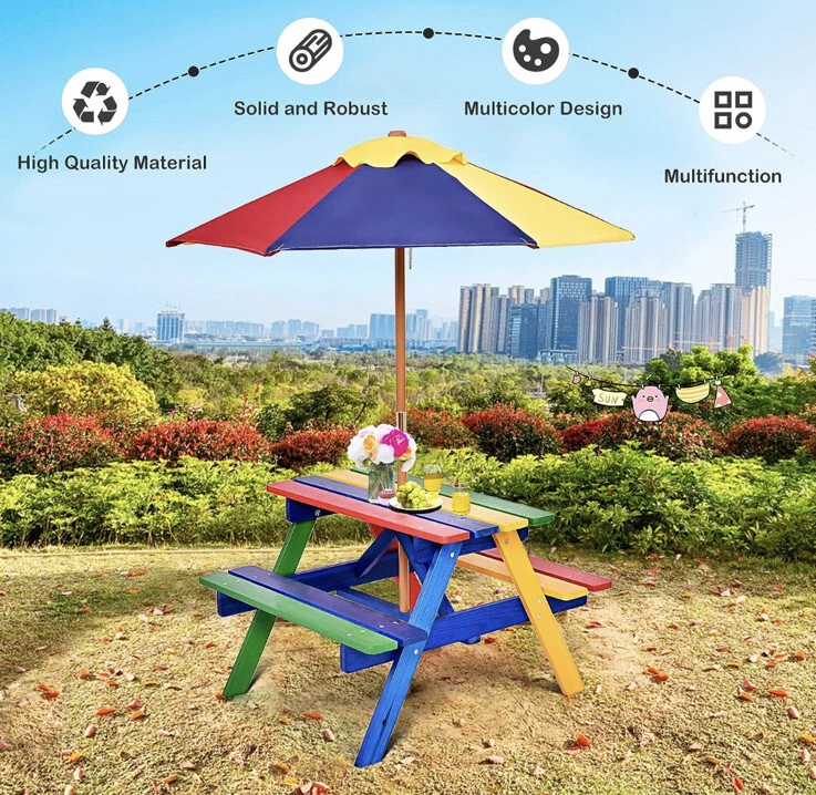 GYMAX Kids Picnic Table Wooden Children Garden Table and Bench