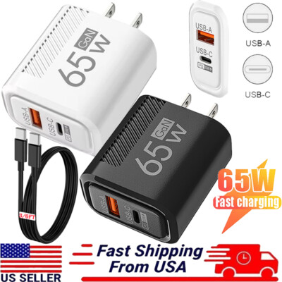 65W USB-C PD Fast Wall Charger Type C Cable For iPhone 16 15 Pro Max 16e 14 13