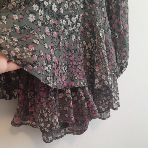 Illa Illa Anthropologie Floral Olive Romper Sheer Sleeve Boho Festival Ruffle SM - Picture 5 of 10