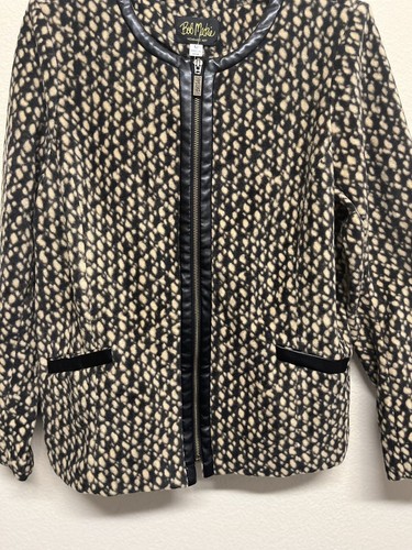 Bob Mackie Wearable Art Full Zip Fleece Jacket Leather Trim Size M Black/Tan NEW - Picture 8 of 10