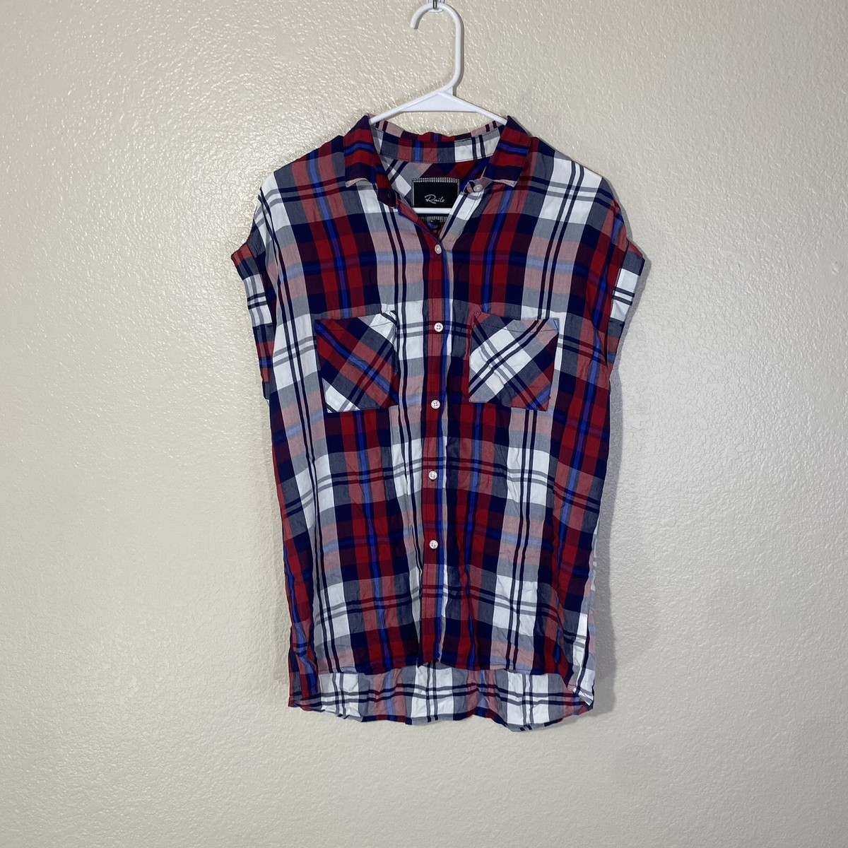 Rails Britt Plaid Button Up Shirt Women S Cap Short Sleeve Blue