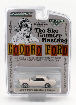 1:64 Greenlight *GOODRO FORD* White 1967 Mustang Coupe ''SHE COUNTRY'' *NIP*