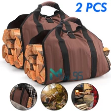 2PC Heavy Duty Canvas Firewood Log Carrier Tote Bag Fire Wood Logs Kindling Tool