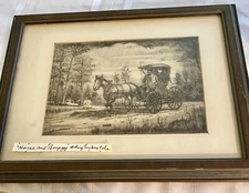 Original Art Etching Artist MB Cole Country Doctor Framed And Matted Vintage #20