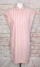Women's PAPAYA Linen Mix Shirt Dress, Pink & White, Striped, Size 8