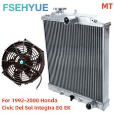 2 Row Aluminum Radiator & Fan For 1992-2000 Honda Civic Del Sol EG/EH/EJ/EM/DC