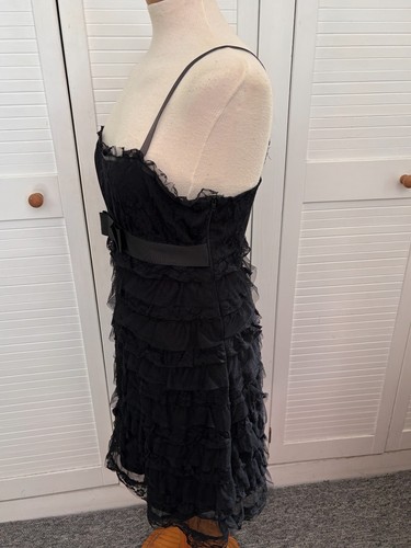 Abito INFLUENCE a strati nero pizzo midi cocktail ballo matrimonio cinturino manica UK 14 - Foto 8 di 18