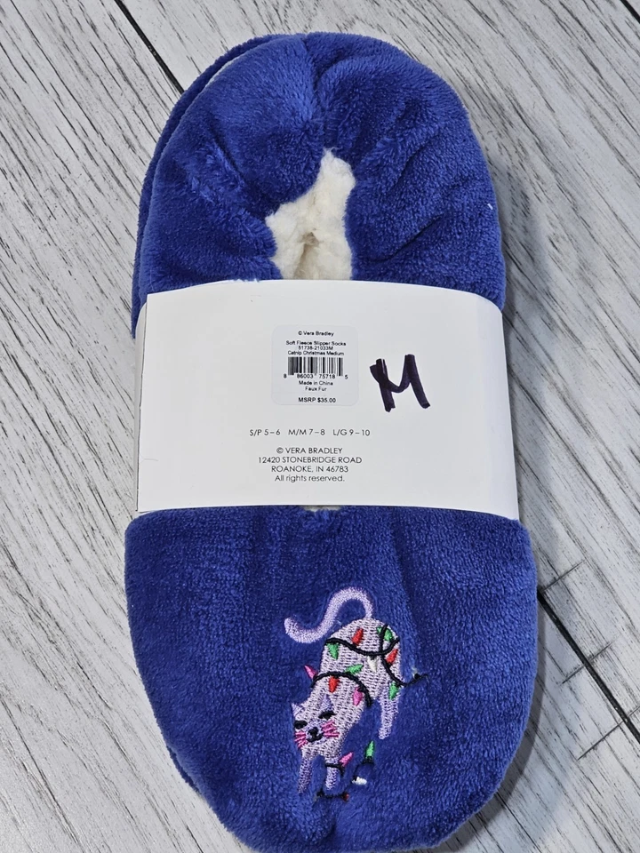 Edición de vacaciones Vera Bradley CATNIP NAVIDAD Suave Vellón Zapatilla Calcetines Gatos MED Foto 2 de 4