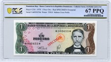 1978 1 Peso Oro Dominican Republic, SPECIMEN - PCGS Superb GEM UNC 67 PPQ