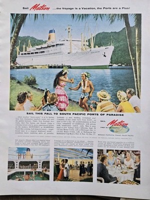 1959 Matson Cruise Ship  South Pacific ports paradise Hula dancer Vintage  Ad 