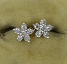 9ct Gold and 0.4ct Diamond Flower Shape Cluster Stud Earrings