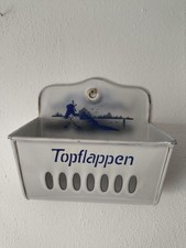 Wandbehälter Topflappen antik Emaille weiß blau Wandkorb Landhaus B 18,3cm