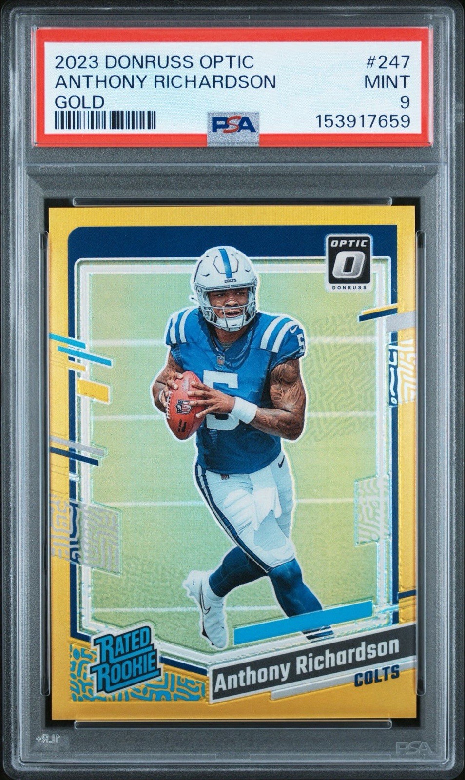 2023 Donruss Optic Anthony Richardson Gold Prizm RC Rated Rookie #/10 PSA 9