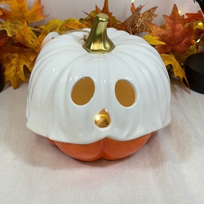 Halloween Candy Corn Ceramic Led Light up Ghost Pumpkin Large Viral Rare New