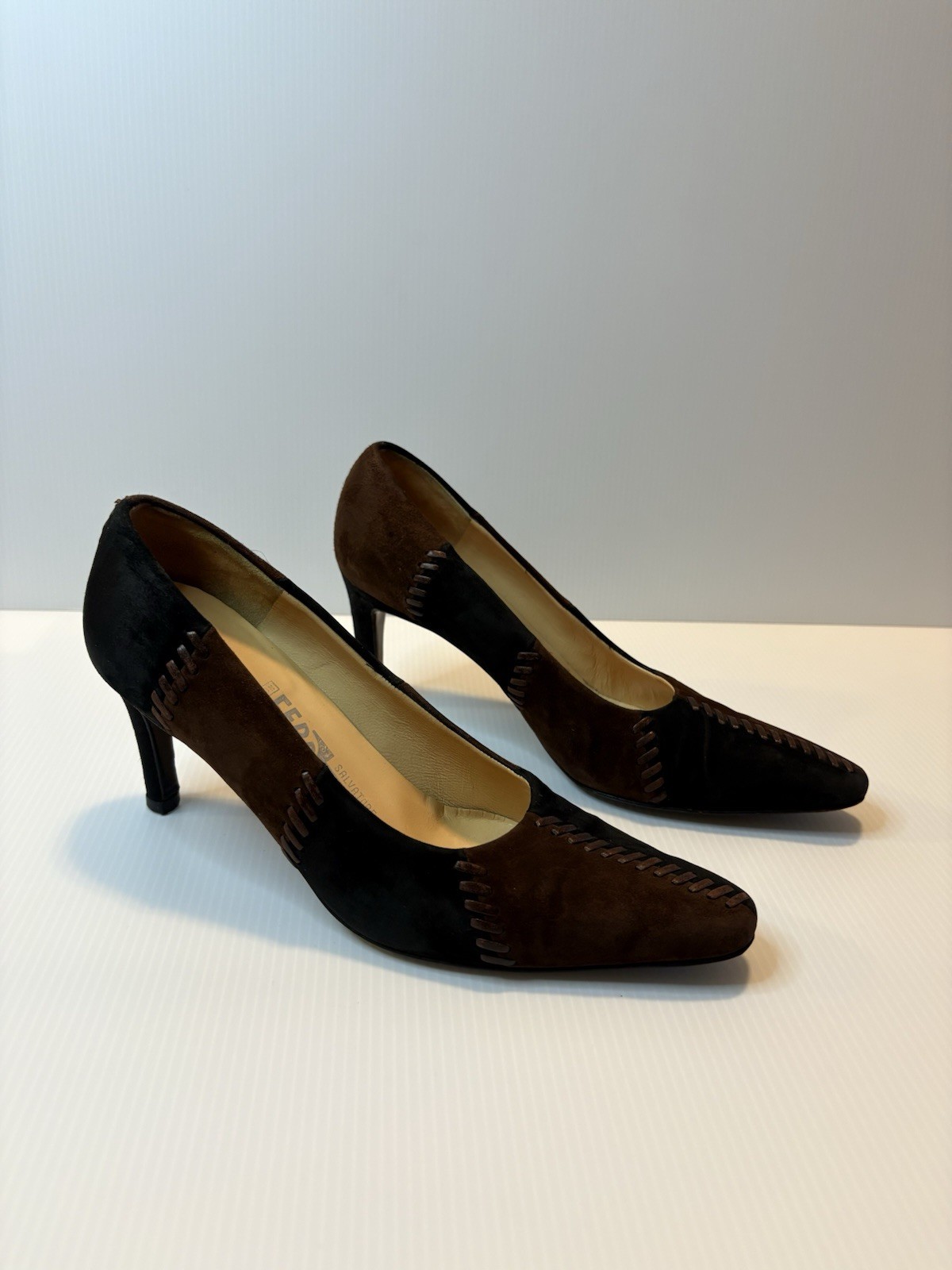 SALVATORE FERRAGAMO BROWN/BLACK PATCHWORK SUEDE W… - image 2